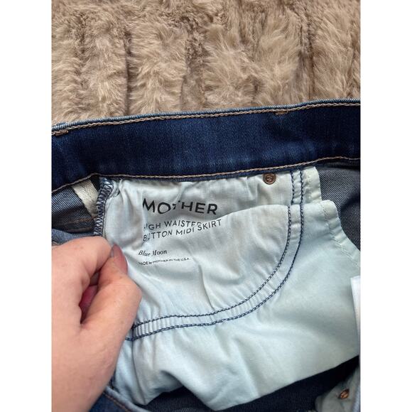MOTHER High Waist Denim Skirt Size 27 Button Front Mini Blue Moon Wash - Picture 8 of 9